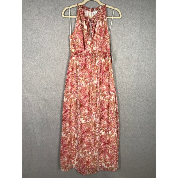 Japna Dress Small Red Maxi Paisley Ruffle Flowy Boho Resort Feminine Cruise